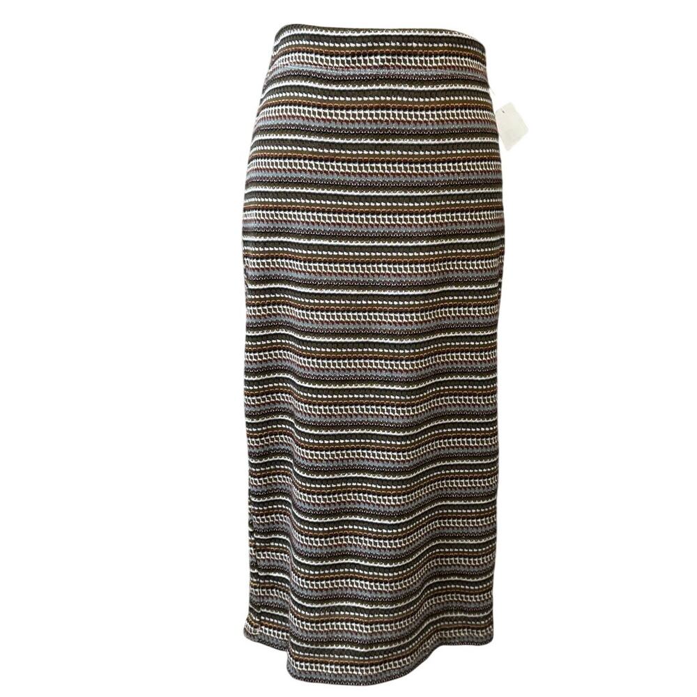 New BOBEAU Women's Olive Multi Stripe Jacquard Knit Pencil Skirt XS BOHEMIAN